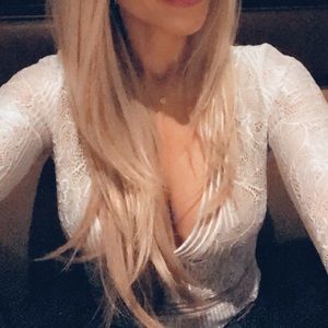 Lace/nude long sleeve lined  low v neck body suit